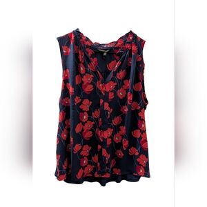 41 Hawthorn Navy Blue Sleeveless Floral Blouse with Red Poppies
